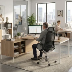 Mesa de dirección con pedestal estantes Kube fondo 100cm estructura blanca