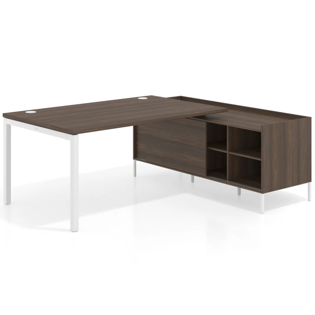Mesa de dirección con pedestal estantes Kube fondo 100cm estructura blanca