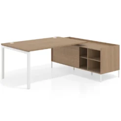 Mesa de dirección con pedestal estantes Kube fondo 100cm estructura blanca