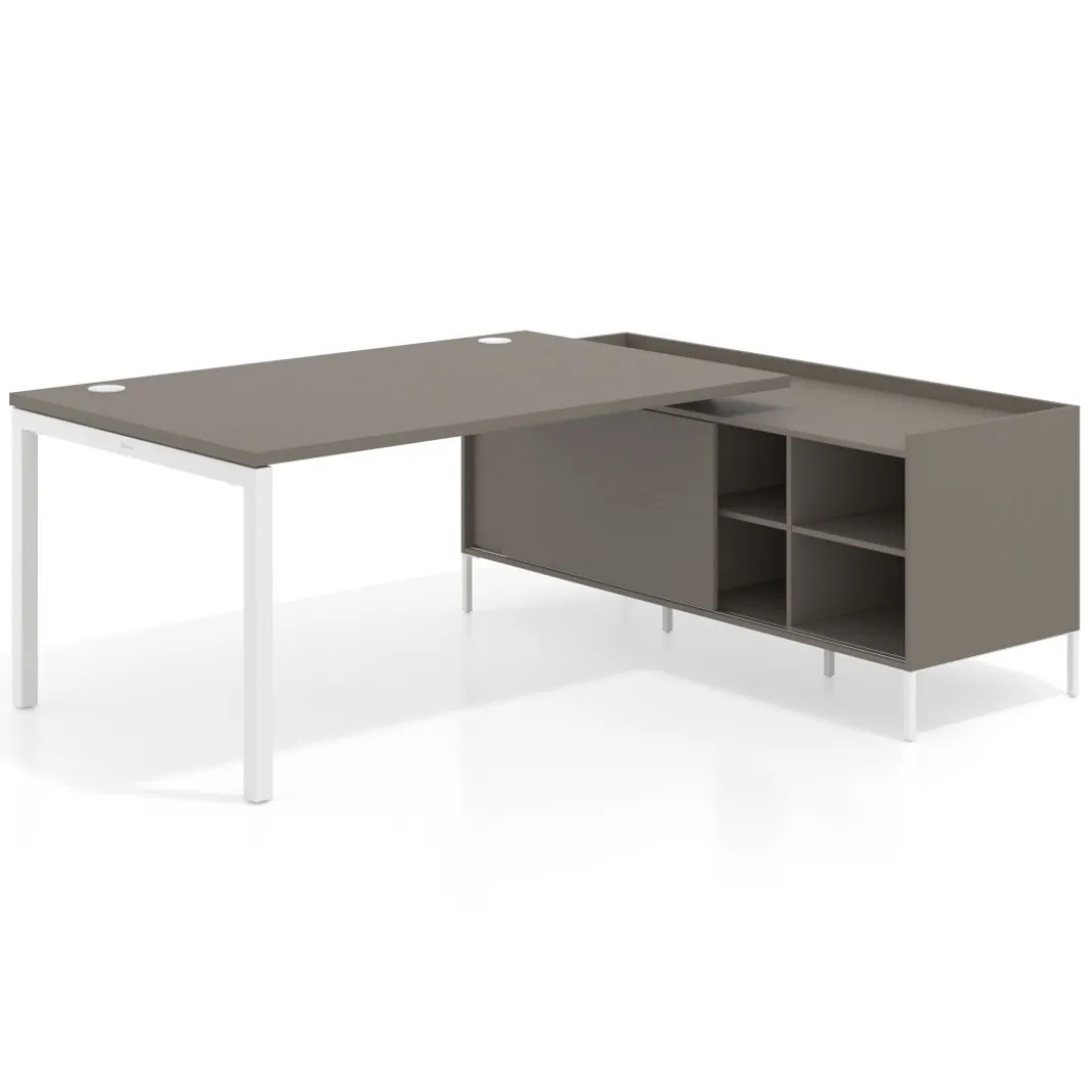 Mesa de dirección con pedestal estantes Kube fondo 100cm estructura blanca