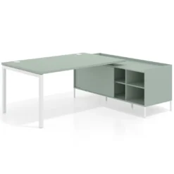 Mesa de dirección con pedestal estantes Kube fondo 100cm estructura blanca