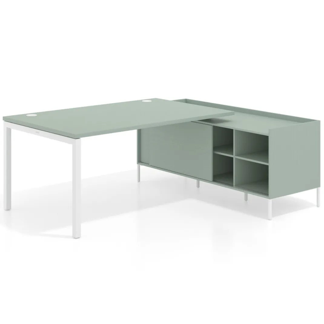 Mesa de dirección con pedestal estantes Kube fondo 100cm estructura blanca