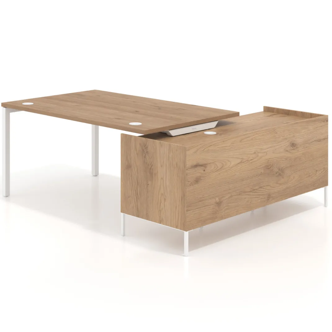 Mesa de dirección con pedestal cajonera Kube fondo 100cm estructura blanca