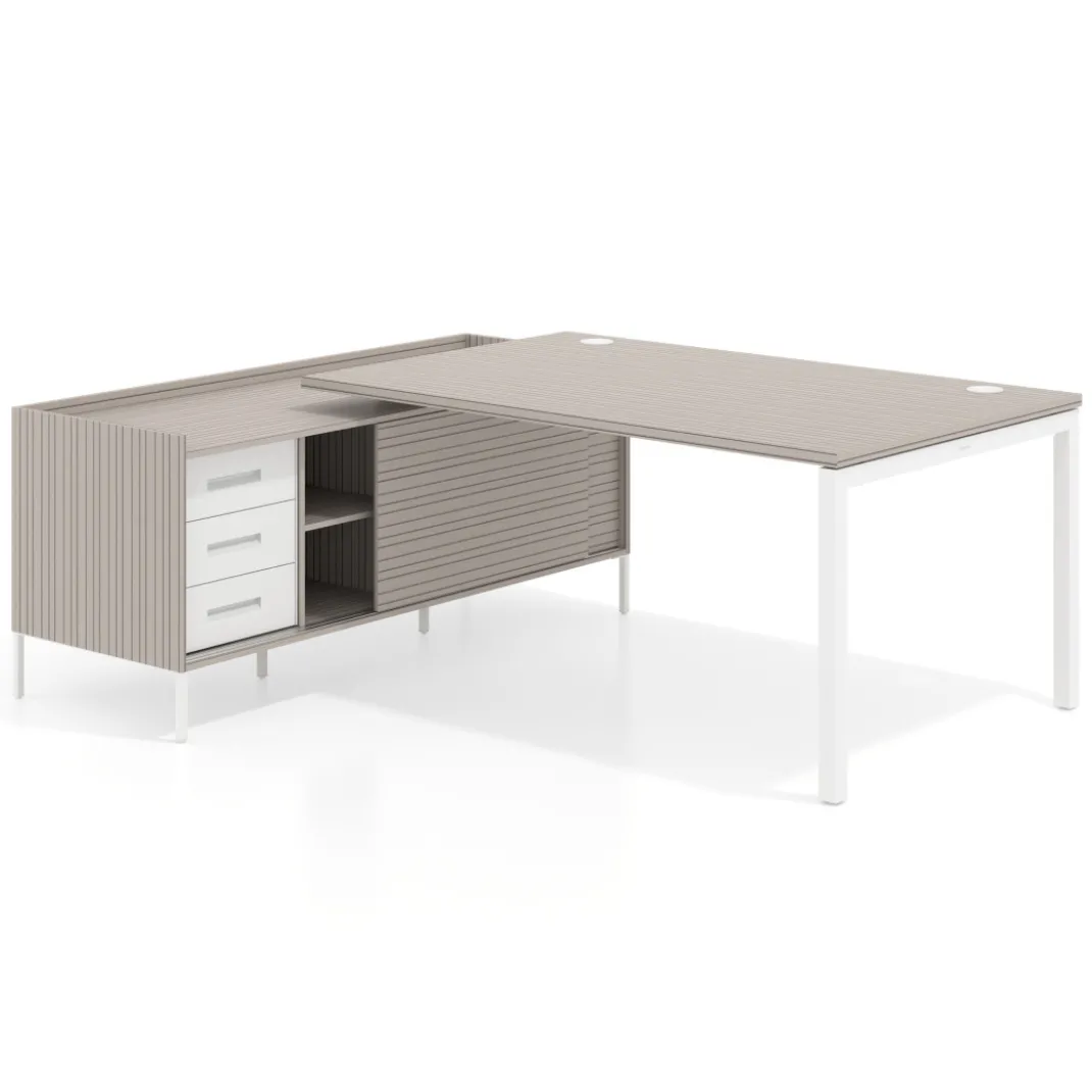 Mesa de dirección con pedestal cajonera Kube fondo 100cm estructura blanca