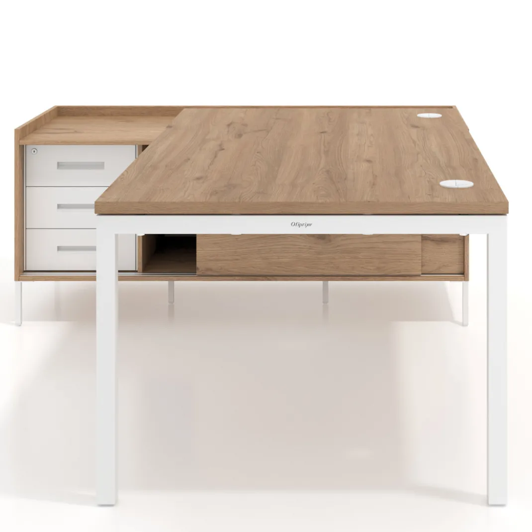 Mesa de dirección con pedestal cajonera Kube fondo 100cm estructura blanca