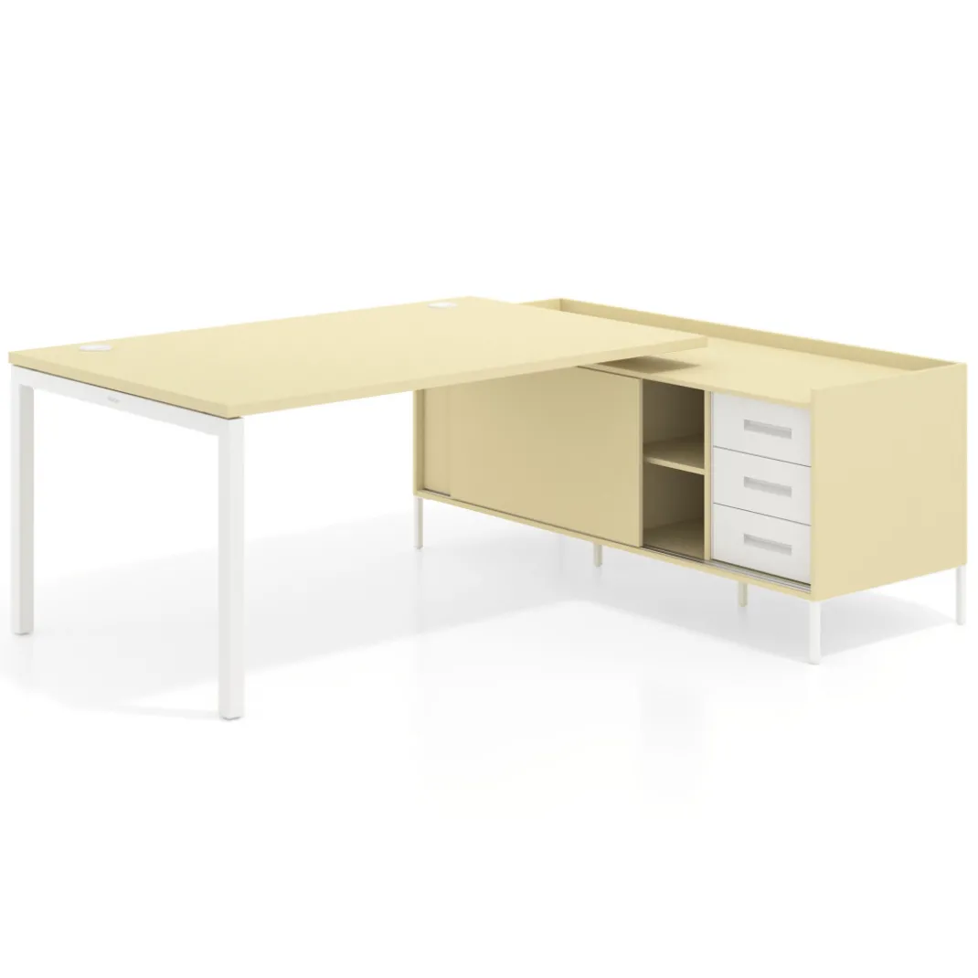 Mesa de dirección con pedestal cajonera Kube fondo 100cm estructura blanca