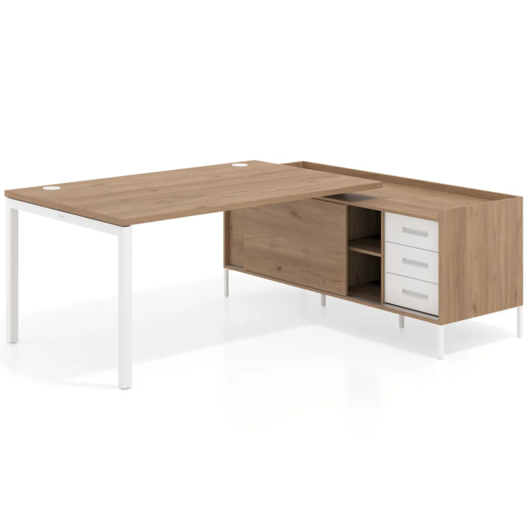 Mesa de dirección con pedestal cajonera Kube fondo 100cm estructura blanca