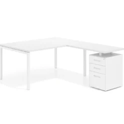 Mesa de dirección en L con cajones Kube, fondo 100, frontales metal, estructura blanca