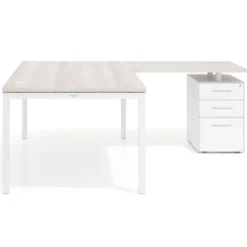 Mesa de dirección en L con cajones Kube, fondo 100, frontales metal, estructura blanca