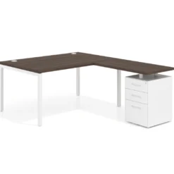 Mesa de dirección en L con cajones Kube, fondo 100, frontales metal, estructura blanca