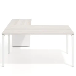 Mesa de dirección en L con cajones Kube, fondo 100, frontales metal, estructura blanca