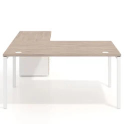 Mesa de dirección en L con cajones Kube, fondo 100, frontales melamina, estructura blanca