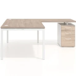 Mesa de dirección en L con cajones Kube, fondo 100, frontales melamina, estructura blanca