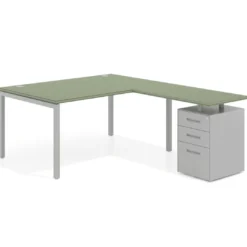 Mesa de dirección en L con cajones Kube, fondo 100, frontales metal, estructura aluminio
