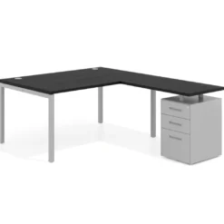 Mesa de dirección en L con cajones Kube, fondo 100, frontales metal, estructura aluminio