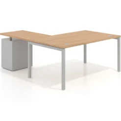 Mesa de dirección en L con cajones Kube, fondo 100, frontales metal, estructura aluminio