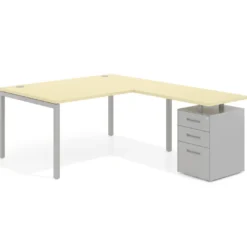 Mesa de dirección en L con cajones Kube, fondo 100, frontales metal, estructura aluminio
