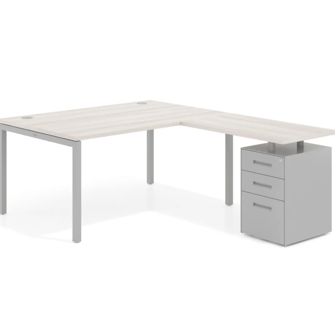 Mesa de dirección en L con cajones Kube, fondo 100, frontales metal, estructura aluminio