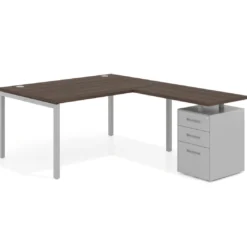 Mesa de dirección en L con cajones Kube, fondo 100, frontales metal, estructura aluminio