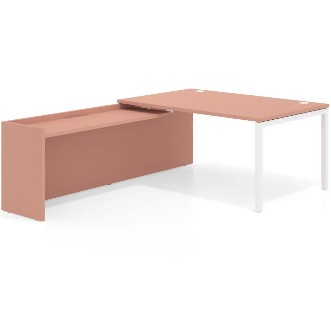 Mesa de dirección en L Kube fondo 100cm con ala WorkPlus estructura blanco