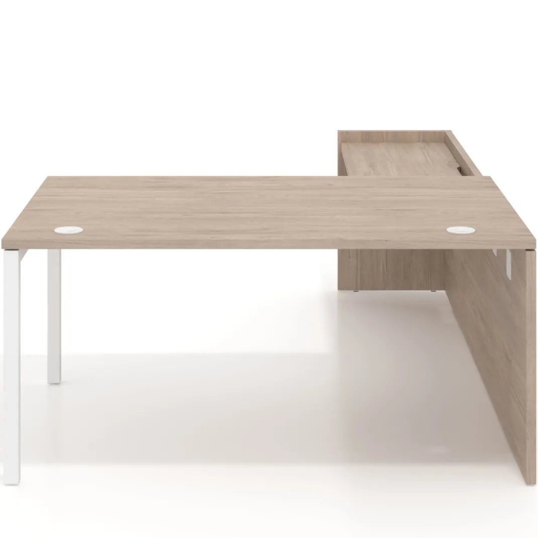 Mesa de dirección en L Kube fondo 100cm con ala WorkPlus estructura blanco
