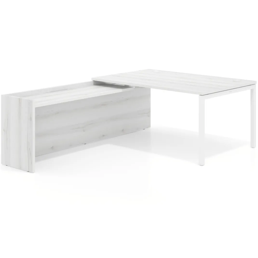 Mesa de dirección en L Kube fondo 100cm con ala WorkPlus estructura blanco