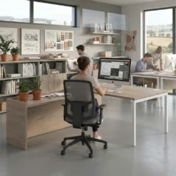 Mesa de dirección en L Kube fondo 100cm con ala WorkPlus estructura blanco