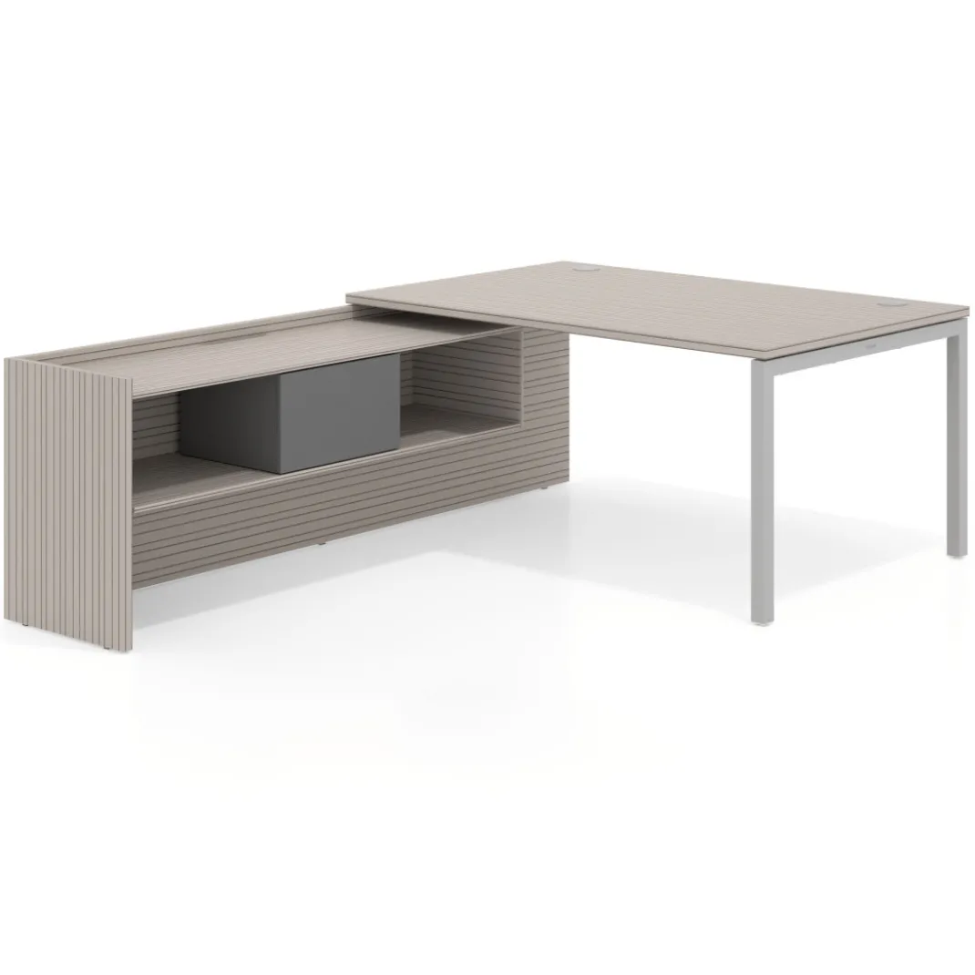 Mesa de dirección en L Kube fondo 100cm con ala+cajones WorkPlus estructura aluminio