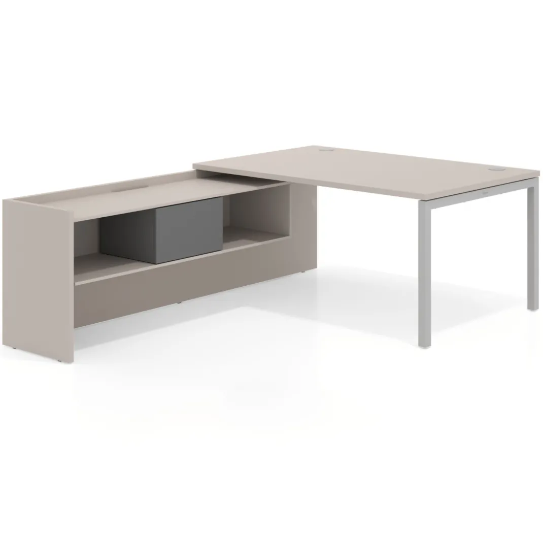 Mesa de dirección en L Kube fondo 100cm con ala+cajones WorkPlus estructura aluminio