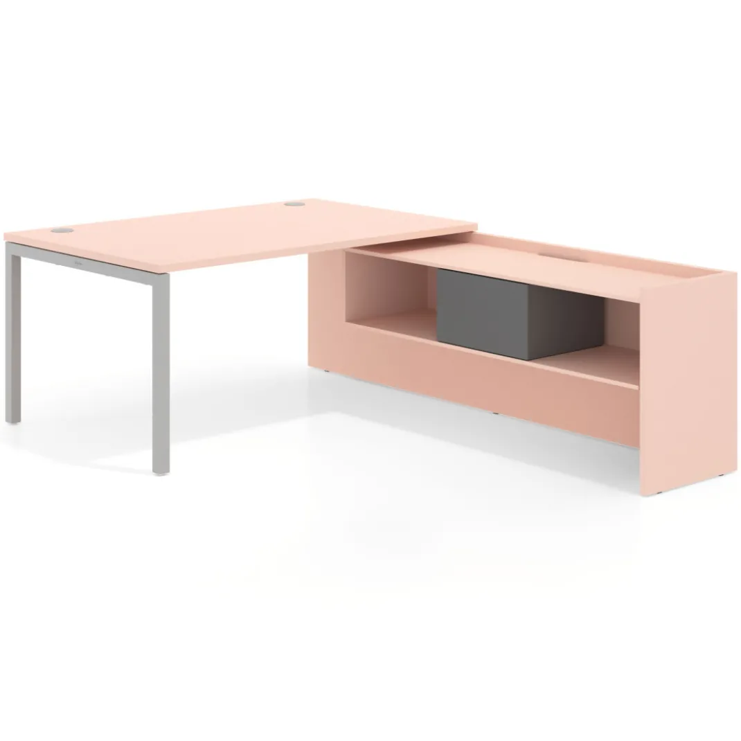 Mesa de dirección en L Kube fondo 100cm con ala+cajones WorkPlus estructura aluminio