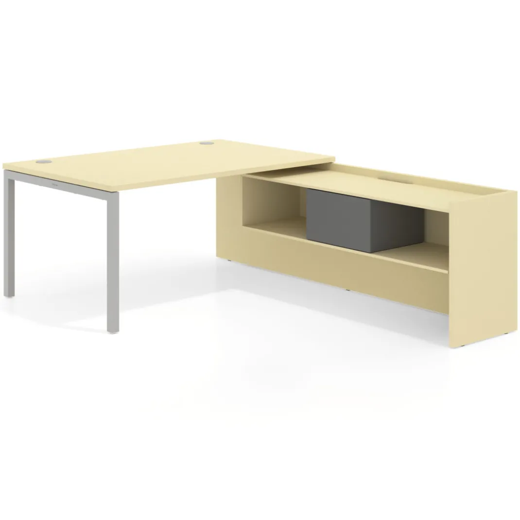 Mesa de dirección en L Kube fondo 100cm con ala+cajones WorkPlus estructura aluminio