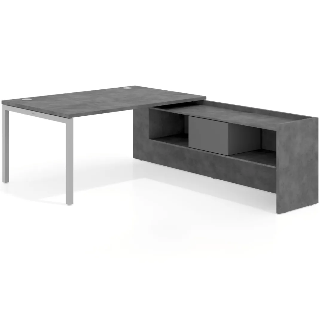 Mesa de dirección en L Kube fondo 100cm con ala+cajones WorkPlus estructura aluminio