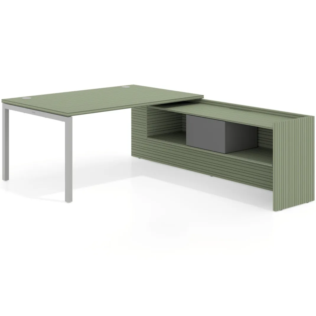 Mesa de dirección en L Kube fondo 100cm con ala+cajones WorkPlus estructura aluminio