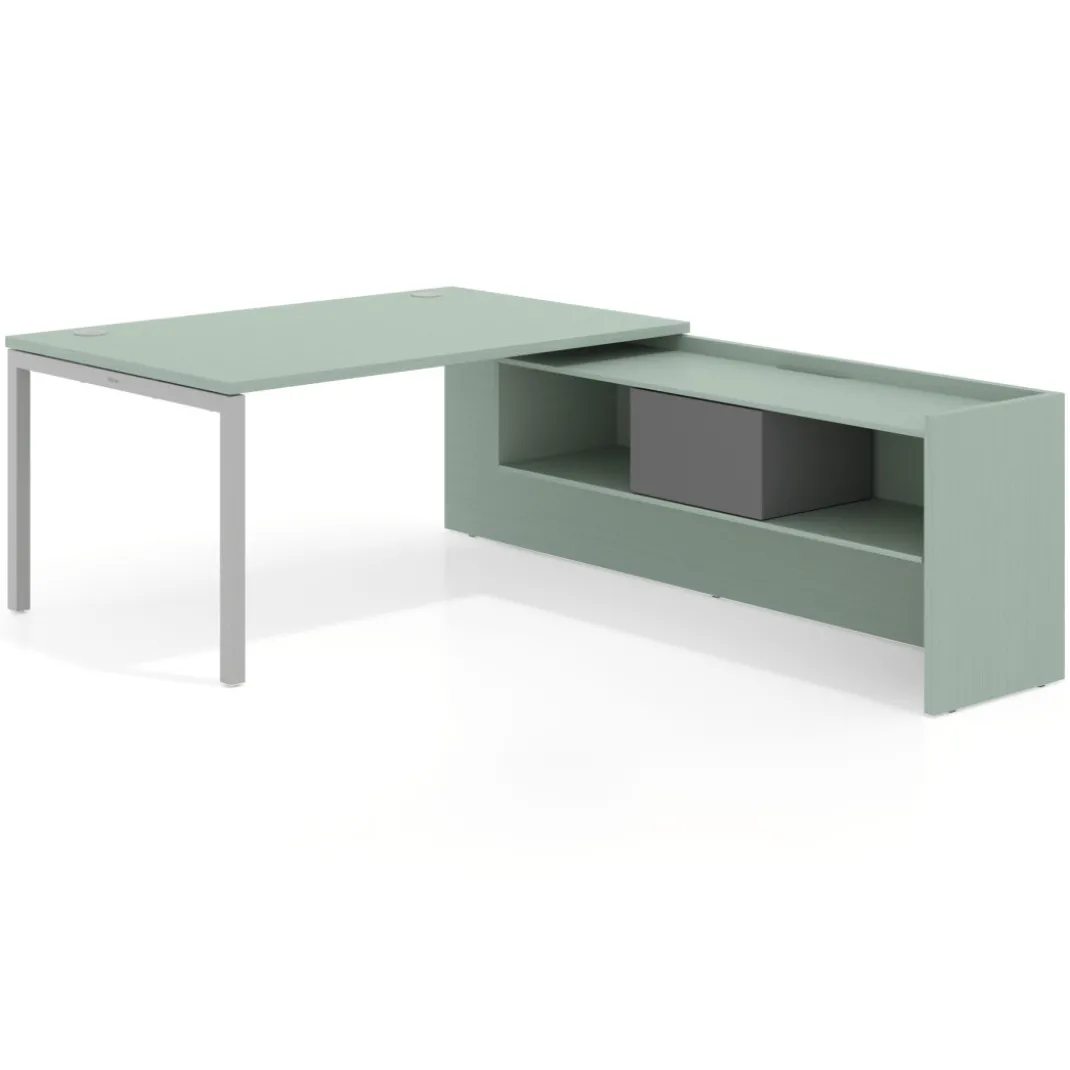Mesa de dirección en L Kube fondo 100cm con ala+cajones WorkPlus estructura aluminio