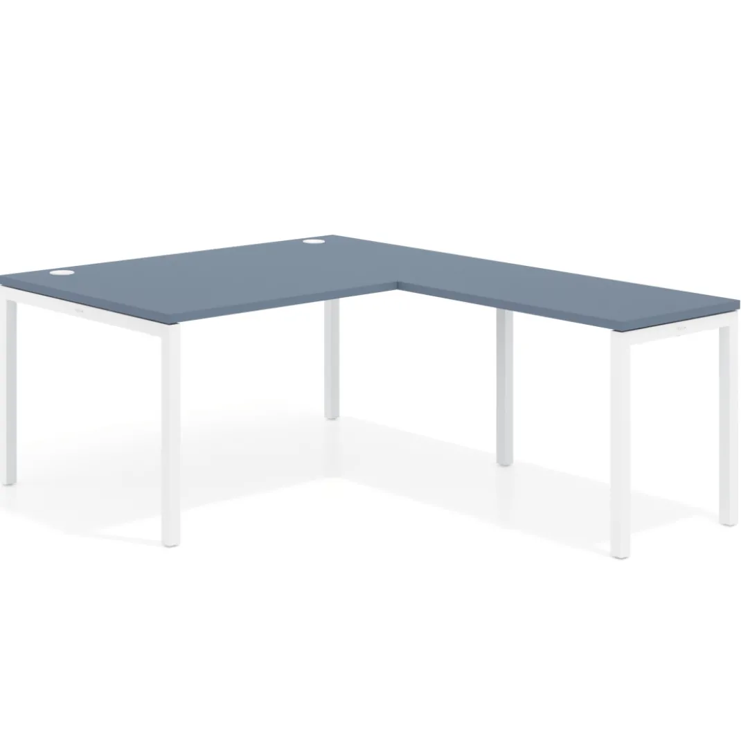 Mesa de dirección en L Kube fondo 100 con ala ancha, estructura blanca