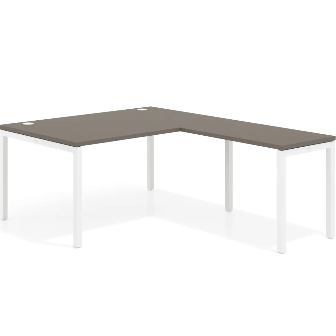 Mesa de dirección en L Kube fondo 100 con ala ancha, estructura blanca