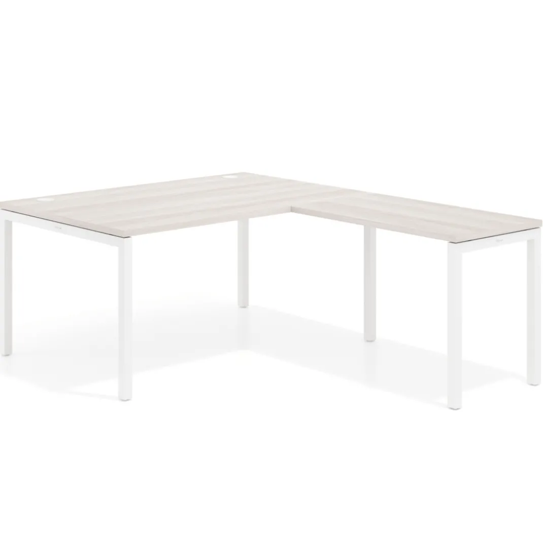 Mesa de dirección en L Kube fondo 100 con ala ancha, estructura blanca