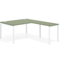 Mesa de dirección en L Kube fondo 100 con ala ancha, estructura blanca
