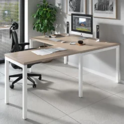 Mesa de dirección en L Kube fondo 100 con ala ancha, estructura blanca