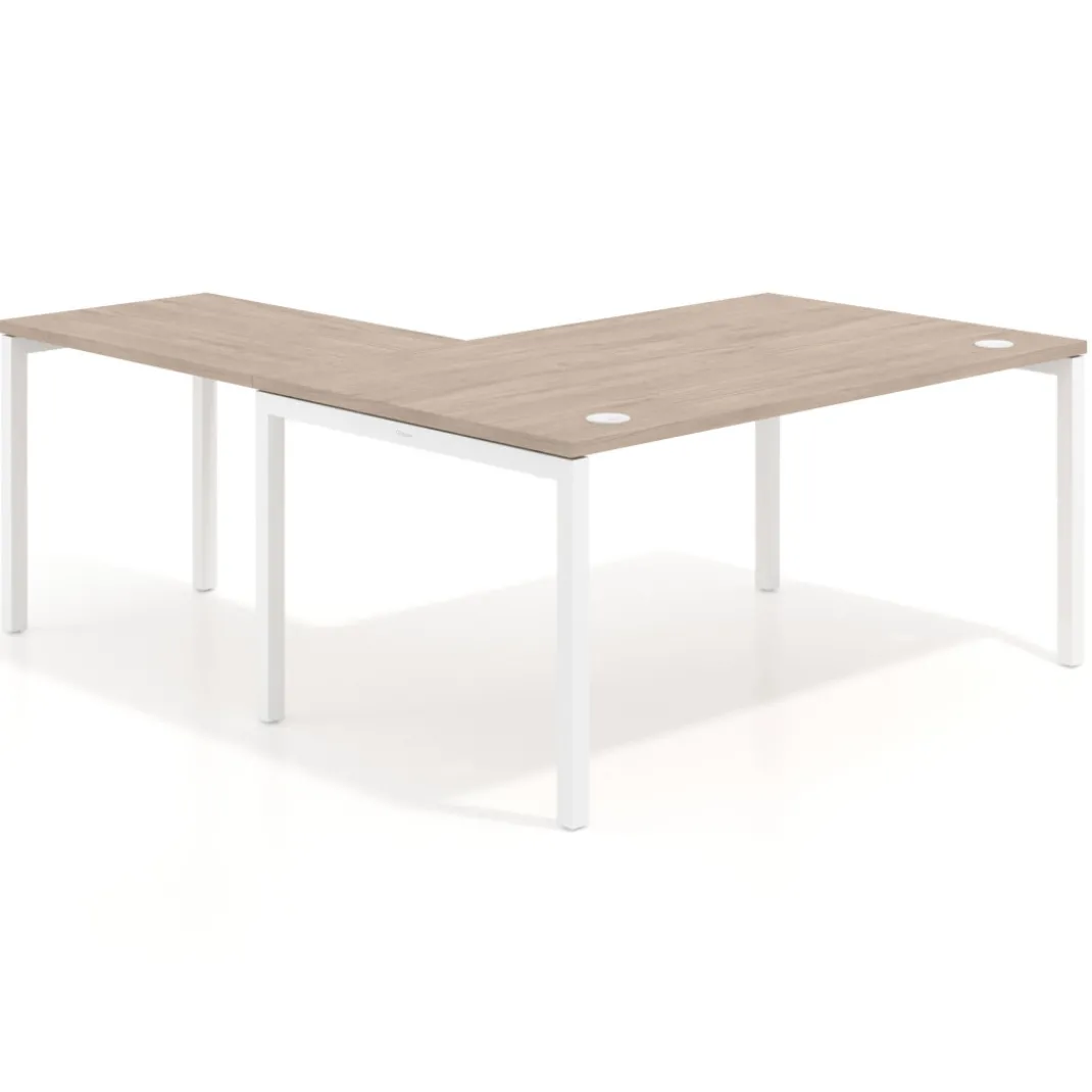 Mesa de dirección en L Kube fondo 100 con ala ancha, estructura blanca