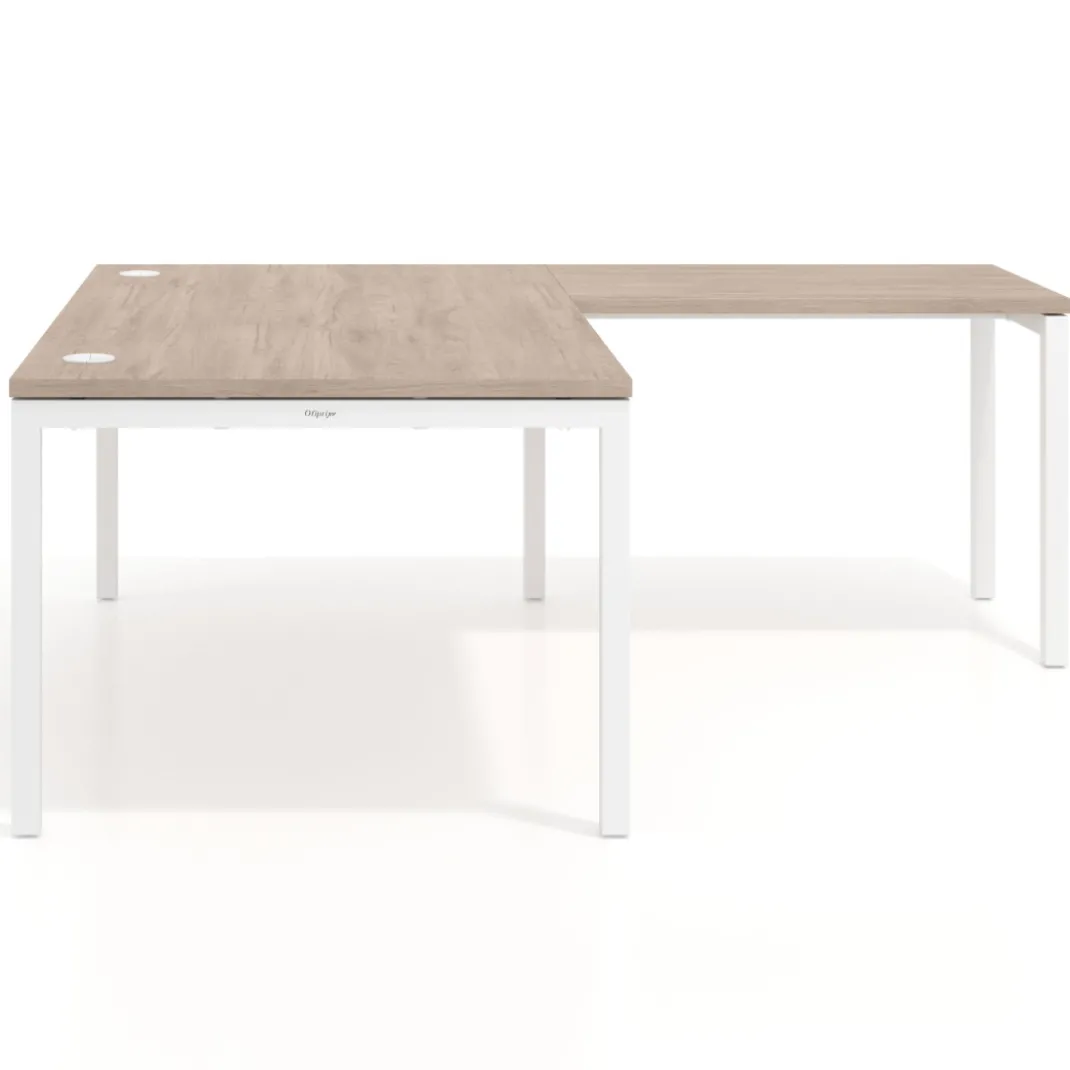 Mesa de dirección en L Kube fondo 100 con ala ancha, estructura blanca