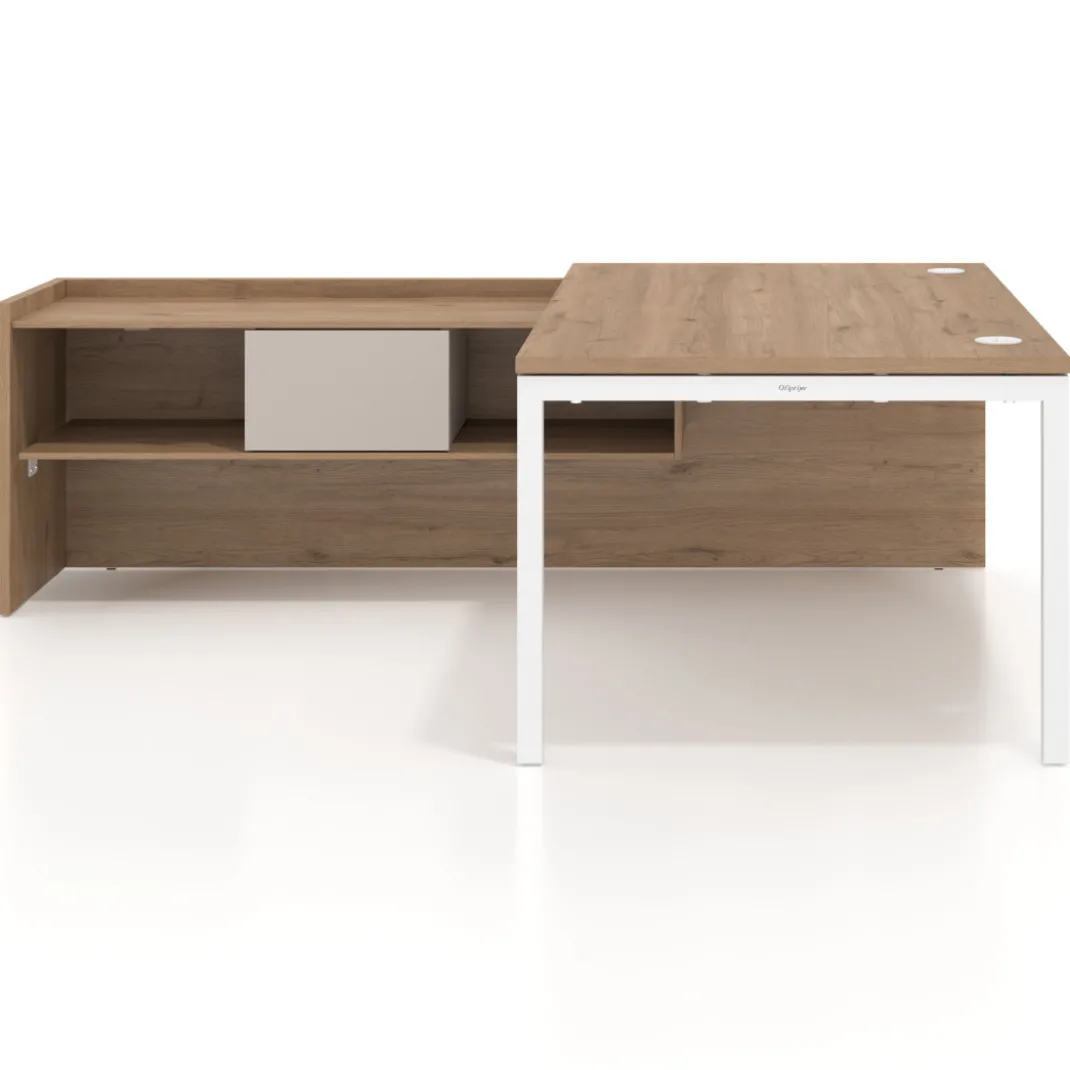 Mesa de dirección en L Kube fondo 100cm con ala+cajones WorkPlus estructura blanco