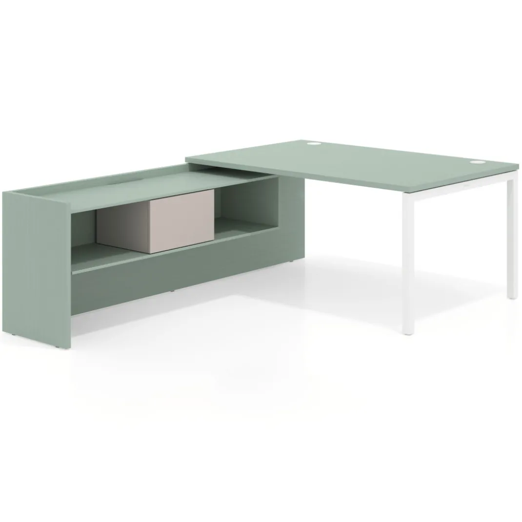 Mesa de dirección en L Kube fondo 100cm con ala+cajones WorkPlus estructura blanco