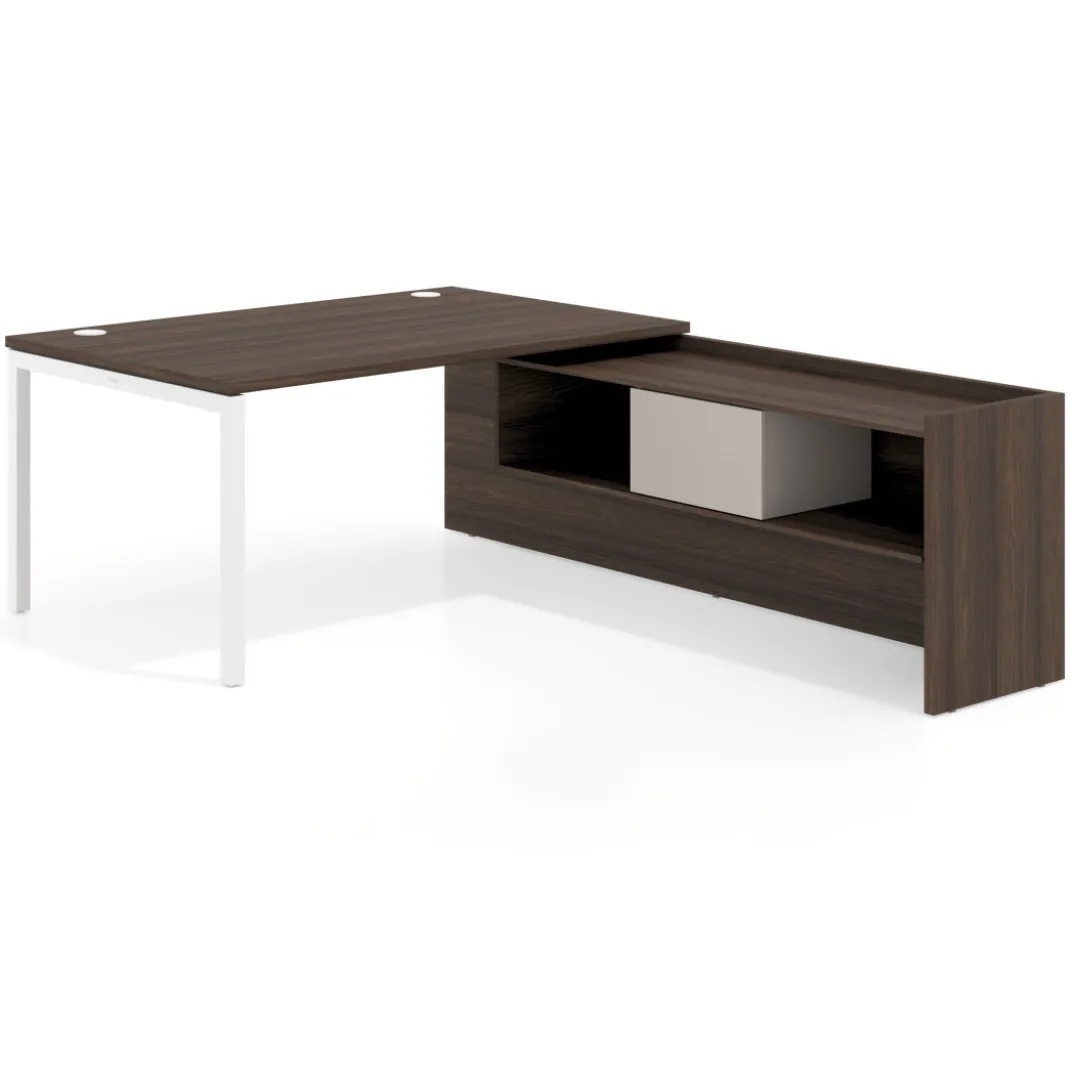 Mesa de dirección en L Kube fondo 100cm con ala+cajones WorkPlus estructura blanco