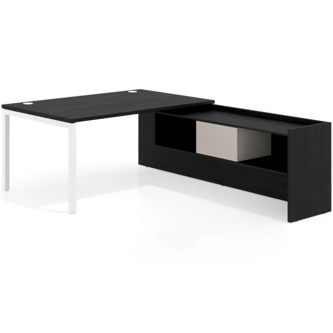 Mesa de dirección en L Kube fondo 100cm con ala+cajones WorkPlus estructura blanco