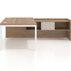 Mesa de dirección en L Kube fondo 100cm con ala+cajones WorkPlus estructura blanco