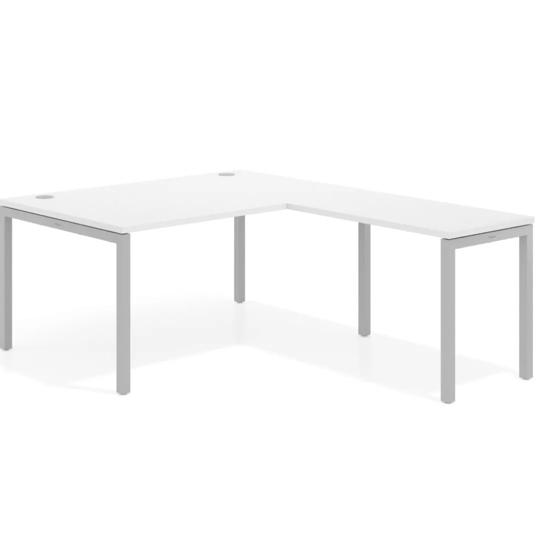 Mesa de dirección en L Kube fondo 100 con ala ancha, estructura aluminio