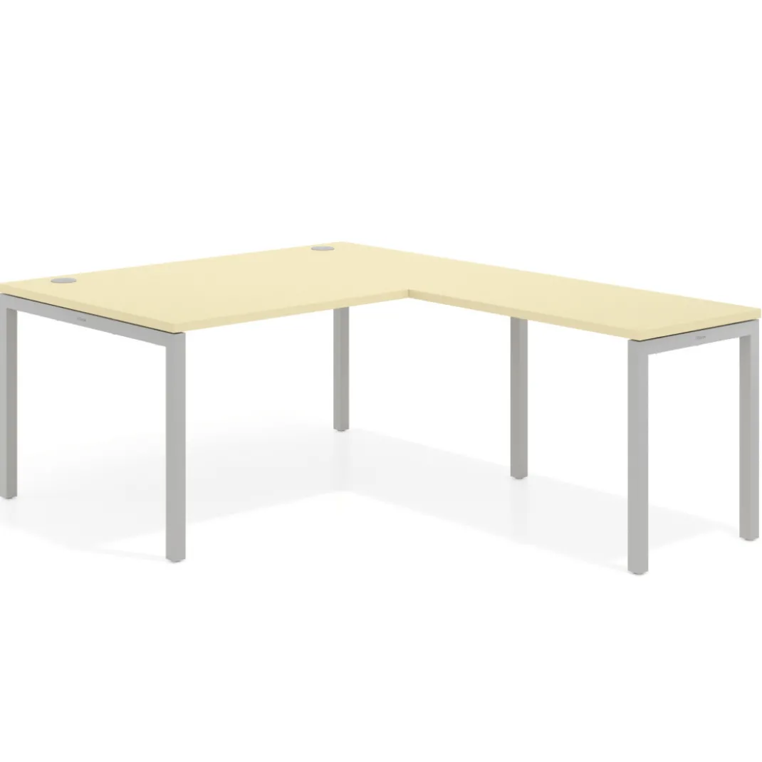 Mesa de dirección en L Kube fondo 100 con ala ancha, estructura aluminio