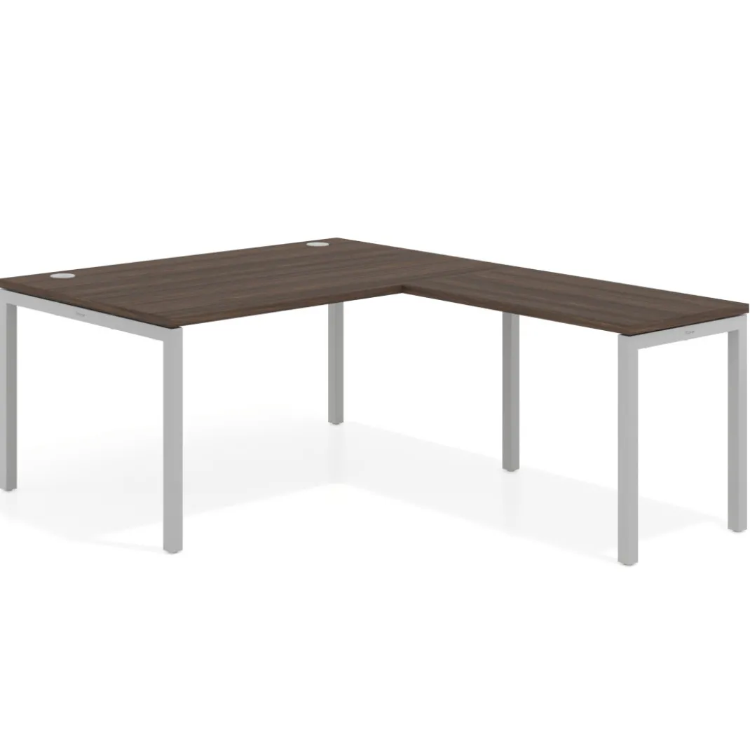 Mesa de dirección en L Kube fondo 100 con ala ancha, estructura aluminio