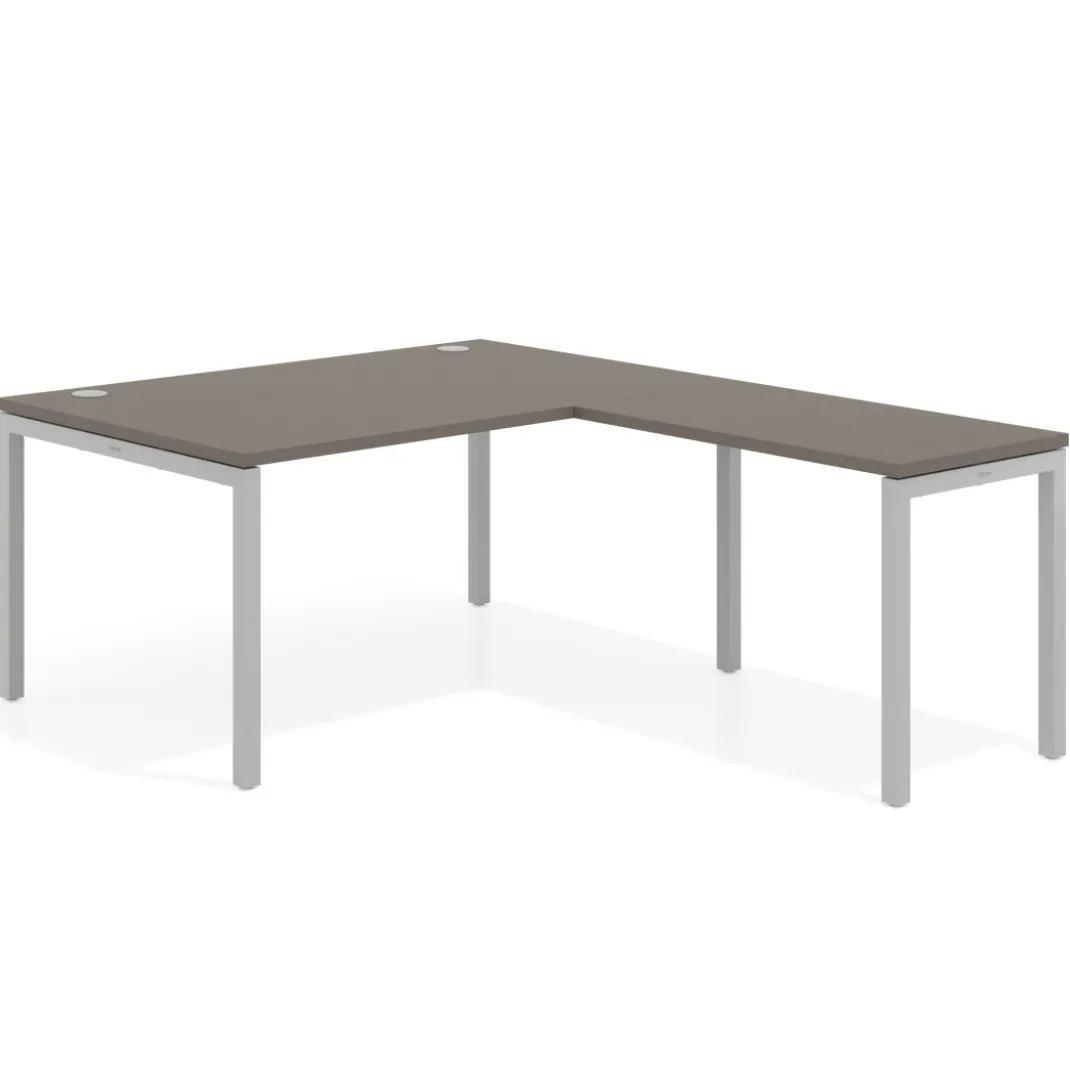 Mesa de dirección en L Kube fondo 100 con ala ancha, estructura aluminio